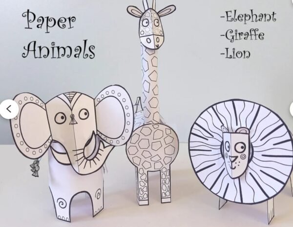Paper Animals printable craft activity for kids, digital download